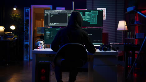 Experienced-hacker-writing-lines-of-code-on-computer-from-underground-bunker