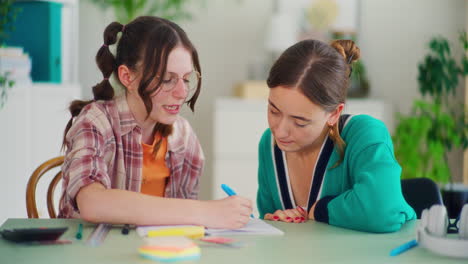 Mother-and-Daughter-Solve-Homework-for-School-Together,-Mother-Helps-Her-Daughter-with-Her-Studies