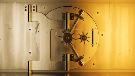 Bank-vault-door-opening-with-camera-following-inside.-Green-screen-in-the-opening.-Secure-space-for-money,-valuables,-documents.-Complex-lock-witch-golden-mechanisms-protecting-from-theft.-4k-HD