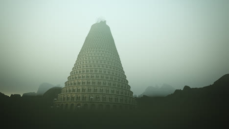Conceptual-image-of-the-biblical-Tower-of-Babel.-The-building-made-by-the-hands-of-the-humans-who-wanted-to-reach-to-the-sky.-The-tower-disappearing-into-a-mountain-mist-as-it-strives-to-reach-heaven.