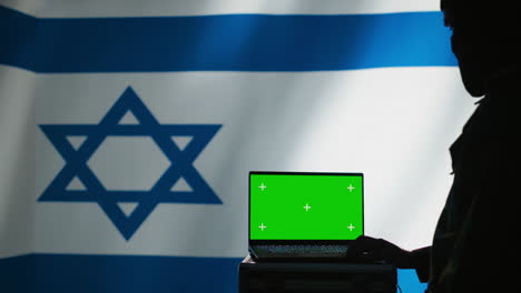 Agent-Der-Israelischen-Geheimpolizei-Nutzt-Massenpropaganda-Tools-Auf-Einem-Greenscreen-Laptop