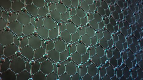 Seamlessly-loopable-animation-of-the-graphene-structure.-Two-rows-of-reflective-silver-carbon-atoms-in-shape-of-honeycomb.--Technology-nanostructure-fiber-molecule-or-particle.-Science-hexagonal.