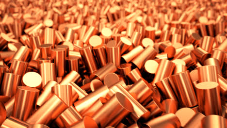 Close-up-of-pure-copper-cylindrical-granulate.-Metallic-granules-are-used-in-the-electricity-and-electronics-industry-and-in-the-wire-manufacturing-process.-CG-loopable-animation.