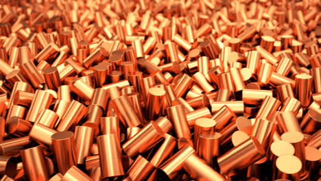 Close-up-of-pure-copper-cylindrical-granulate.-Metallic-granules-are-used-in-the-electricity-and-electronics-industry-and-in-the-wire-manufacturing-process.-CG-loopable-animation.
