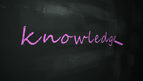 Animation-of-purple-chalk-writing-the-English-word-‘knowledge’-on-a-black-chalkboard.-The-camera-slowly-moves-down.-Perfect-for-learning-concept-and-teaching-purposes.