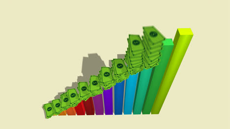 Animated-colorful-financial-bar-graph.-Dollar-banknotes-are-stacking-on-each-bar.-A-chart-is-rising.-The-symbol-of-increasing-profit,-growing-investment,-and-financial-success.-Business-concept.
