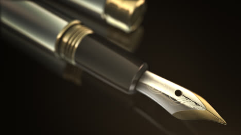 Close-up-of-a-classic-fountain-pen-with-a-cap-over-black-background.-Beautiful-design-with-gold-and-silver-elements.-The-luxury-product,-perfect-for-a-business-present.