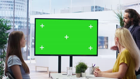 Financial-adviser-doing-presentation-on-green-screen