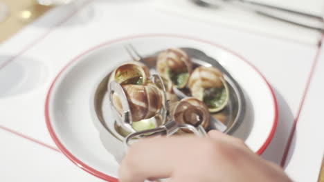Hands-Struggling-to-Grab-Escargots-in-they-shells-with-Utensils