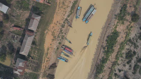 Aerial-of-Boats-parked-on-Tonle-Sap-River