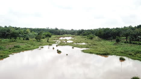 Tiefflug-über-Feuchtgebietsreservoir-Und-Dschungel-In-Afrika,-Benin