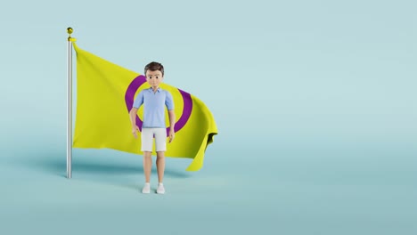 Male-animation-standing-in-front-of-the-intersex-prid-flag-with-a-blue-background