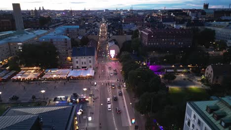 Götgatan-Medborgarplatsen-Stockholm-at-blue-hour.-Drone-shot