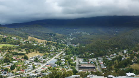 Aerial-Drone-Flyover-Hobart-Hinterland-Valley-Suburbs-In-Tasmania,-4K