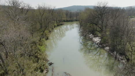Aerial-shot-overhead-of-a-murky-green-section-at-West-Fork-White-River