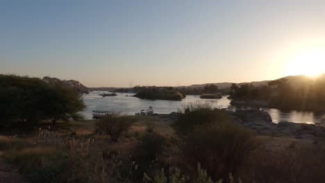 View-of-Elephantine-island-on-the-Nile-River-in-Aswan,-Egypt,-World-Heritage-Site,-static