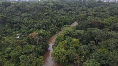 Aerial-view-of-river-with-cloudy-water-color-in-tropical-amazon-rainforest,-4K