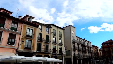 Panning-wide-shot-of-typical-Castilian-arcades-houses-in-Aranda-de-Duero