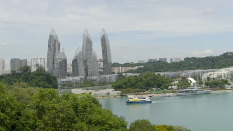 Bukit-Chermin-Paseo-Marítimo-Edificio-Vista-Desde-La-Isla-Sentosa-Singapur-Pier-Bay-Crucero-Yate-Río-Mar