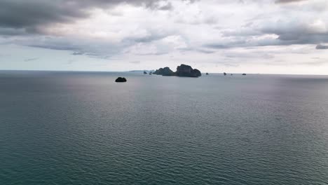 Aerial-Above-The-Sea-Towards-Koh-Phi-Phi-Islands-On-A-Cloudy-Day-In-Thailand