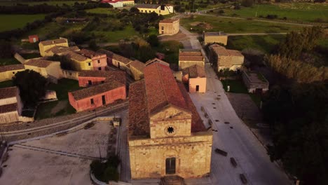 Amazing-aerial-view-of-Church-of-Old-Tratalias-in-South-Sardinia,-dolly-out