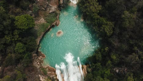 Top-View-Of-Chiflon-Waterfall-In-Chiapas,-Mexico---aerial-shot