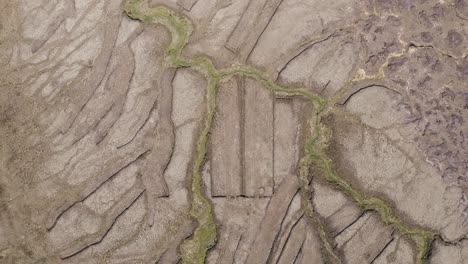 Drone-shot-of-a-moorland-and-bog-featuring-a-grid-of-peat-banks-where-peat-cutters-extract-peat-for-fuel