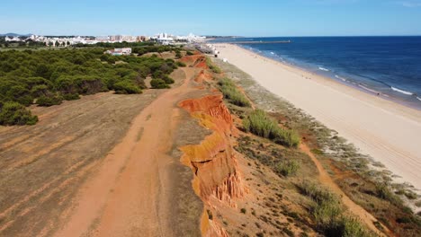 Aerial-shoot-by-drone,-beach-clif-formation:-praia-da-falesia,-Portugal