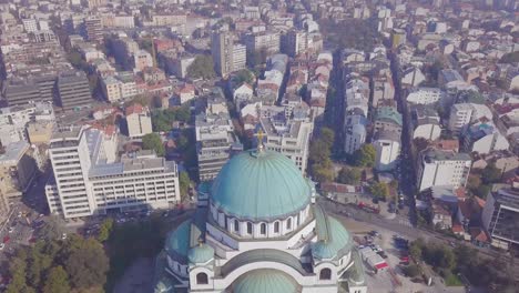 Slow-revealing-4k-aerial-shot-of-orthodox-Saint-Sava-Temple,-Belgrade