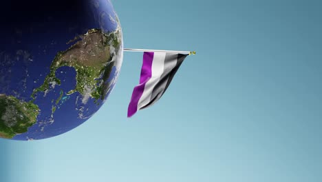 The-Asexual-pride-flag-and-pole-on-top-of-the-world-turning-around-in-a-blue-background-animation-video-4K