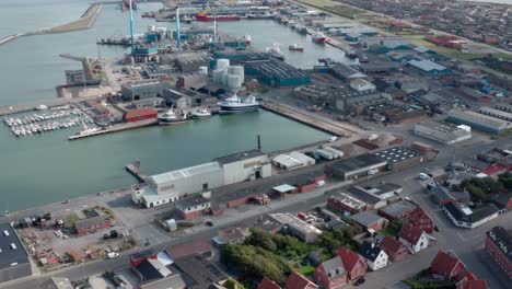 AERIAL:-Drone-footage-of-power-plant-in-a-small-town-in-Jutland,-Denmark