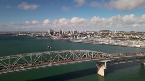 Bird's-Eye-View-Of-Auckland-Harbour-Bridge-And-City-Landscape-Of-Auckland-Near-The-Port-In-New-Zealand