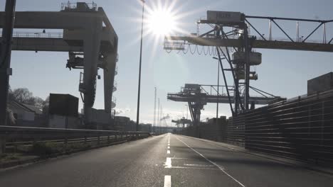 Huge-container-loading-cranes-during-sunny-afternoon-in-Manheim-Port