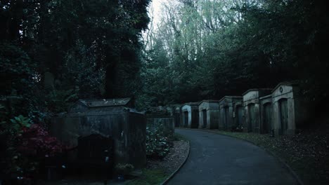 Criptas-A-Lo-Largo-De-Un-Camino-A-Través-De-Un-Inglés-En-El-Cementerio
