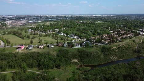 Aerial-view-showcasing-the-community-of-Ogden-in-summertime,-Calgary,-Alberta