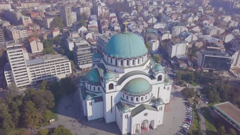Ascending-4k-aerial-shot-of-orthodox-temple-of-Saint-Sava-in-Serbia