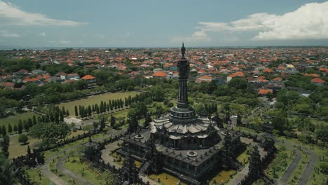 overview-aerial-of-the-Bali-monument-of-independence,-the-balinese-ancient-architecture-of-bajra-sandhi,-tame-mumbul