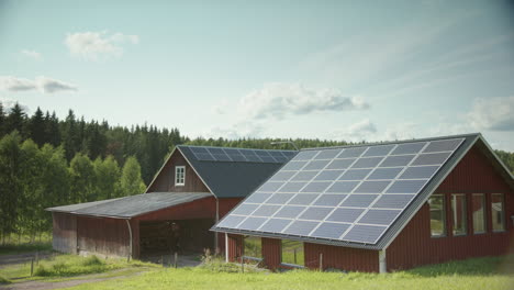 Static-timelapse-of-homestead-and-barn-on-farm-covered-in-solar-panels
