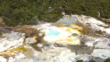 Aerial-View-Of-Orakei-Korako-Geothermal-Area-In-New-Zealand-At-Daytime---drone-shot