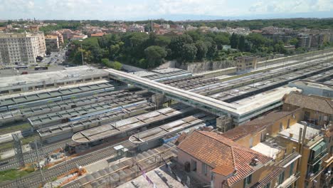 Aerial-View-Above-Roma-Ostiense-Train-Station-in-Rome,-Italy
