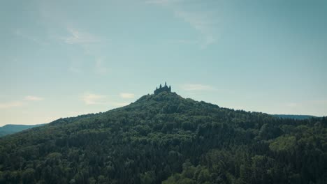Aerial-flying-towards-Hohenzollern-Castle,-Germany