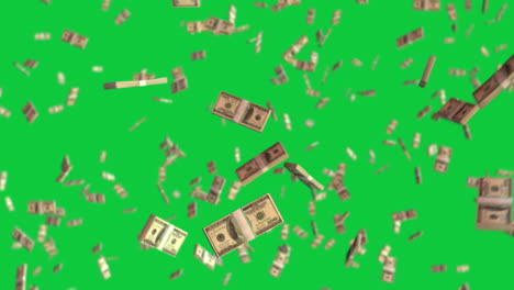 Pilas-De-Billetes-De-100-Dólares-Cayendo-Del-Cielo-Sobre-Fondo-De-Pantalla-Verde---Animación-3d