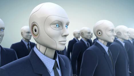 Human-robots-and-artificial-intelligence-replacing-humans-in-the-workplace,-render-animation
