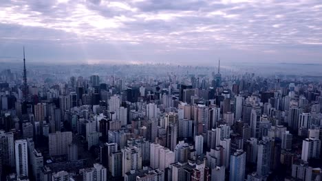 Stunning-panorama-aerial-shot-of-city-centre-in-early-morning,-Sao-Paolo,-Brazil