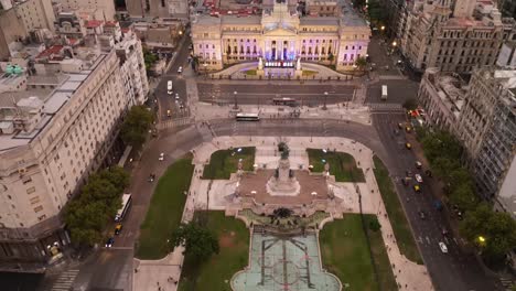 Aerial-Hyperlapse-Drone-Fly-Above-Congress-of-Argentine-Nation-Buenos-AireS-City-Avenues-and-Traffic-during-Summer-Sunset