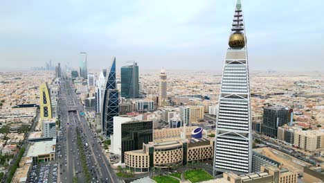 Cinematic-slow-moving-drone-shot-Riyadh-city-central-business-district