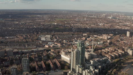 Circling-reveal-aerial-shot-of-Haringey-warehouse-district-North-London