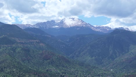 Summit-of-Pikes-Peak-in-Colorado-Springs,-aerial-panoramic-natural-landscape-of-United-States