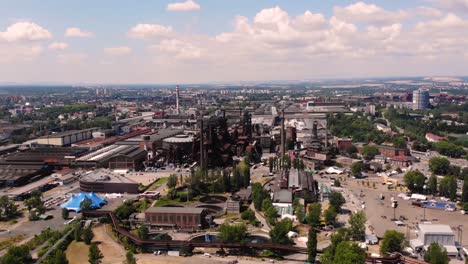 Dolni-Oblast,-aerial-birds-view-of-industrial-historic-complex-in-Ostrava-city,-Czech-republic