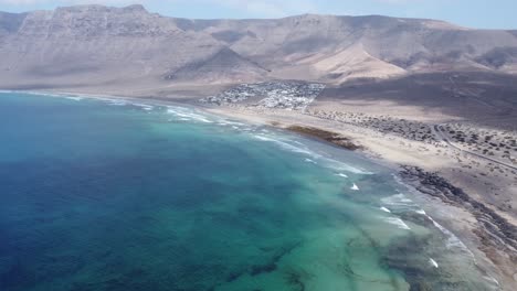 amazing-sandy-bay-of-famara-by-drone,-beautiful-scenery-and-weather